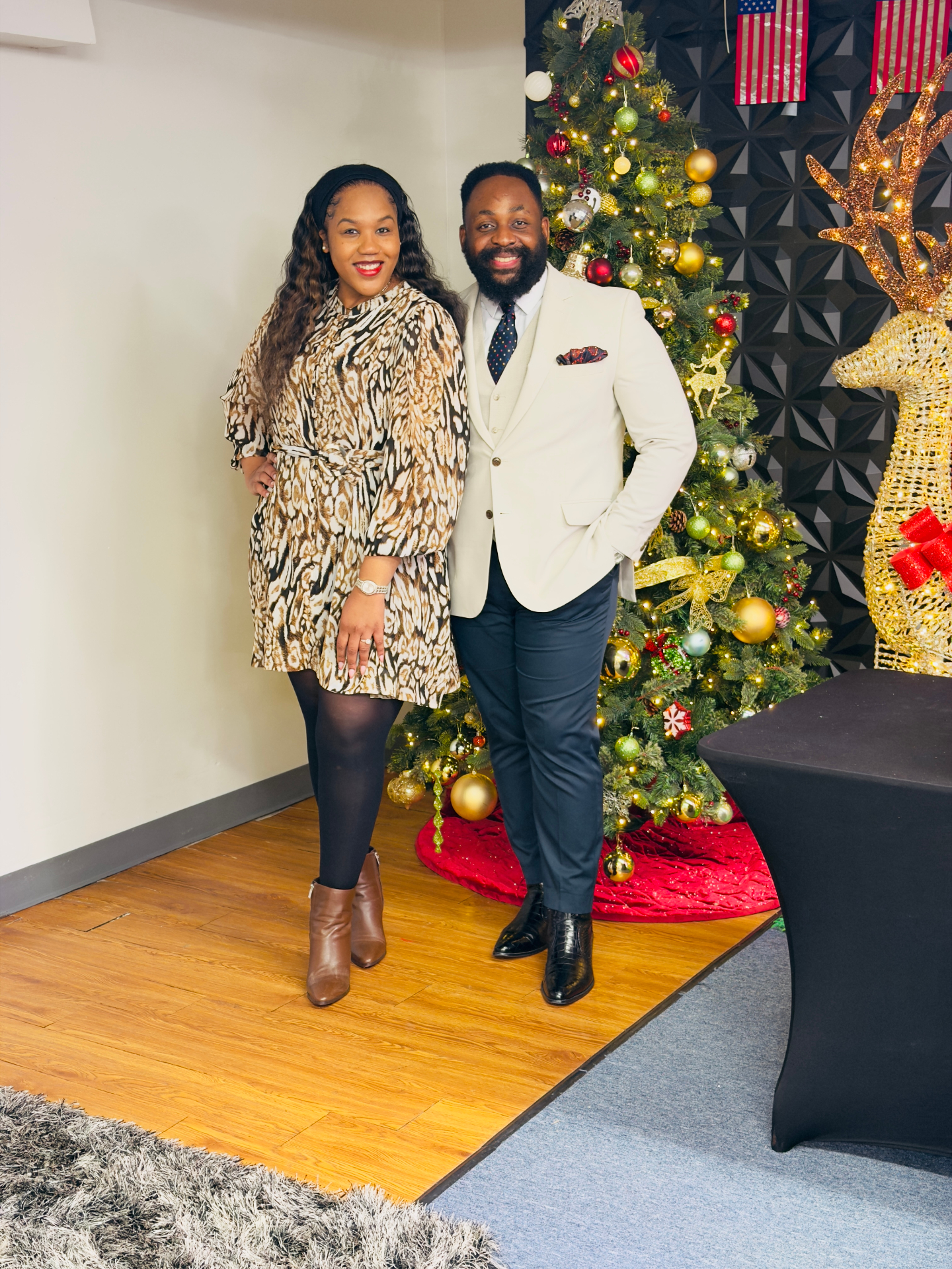 Tracey and Kevin by the Christmas tree