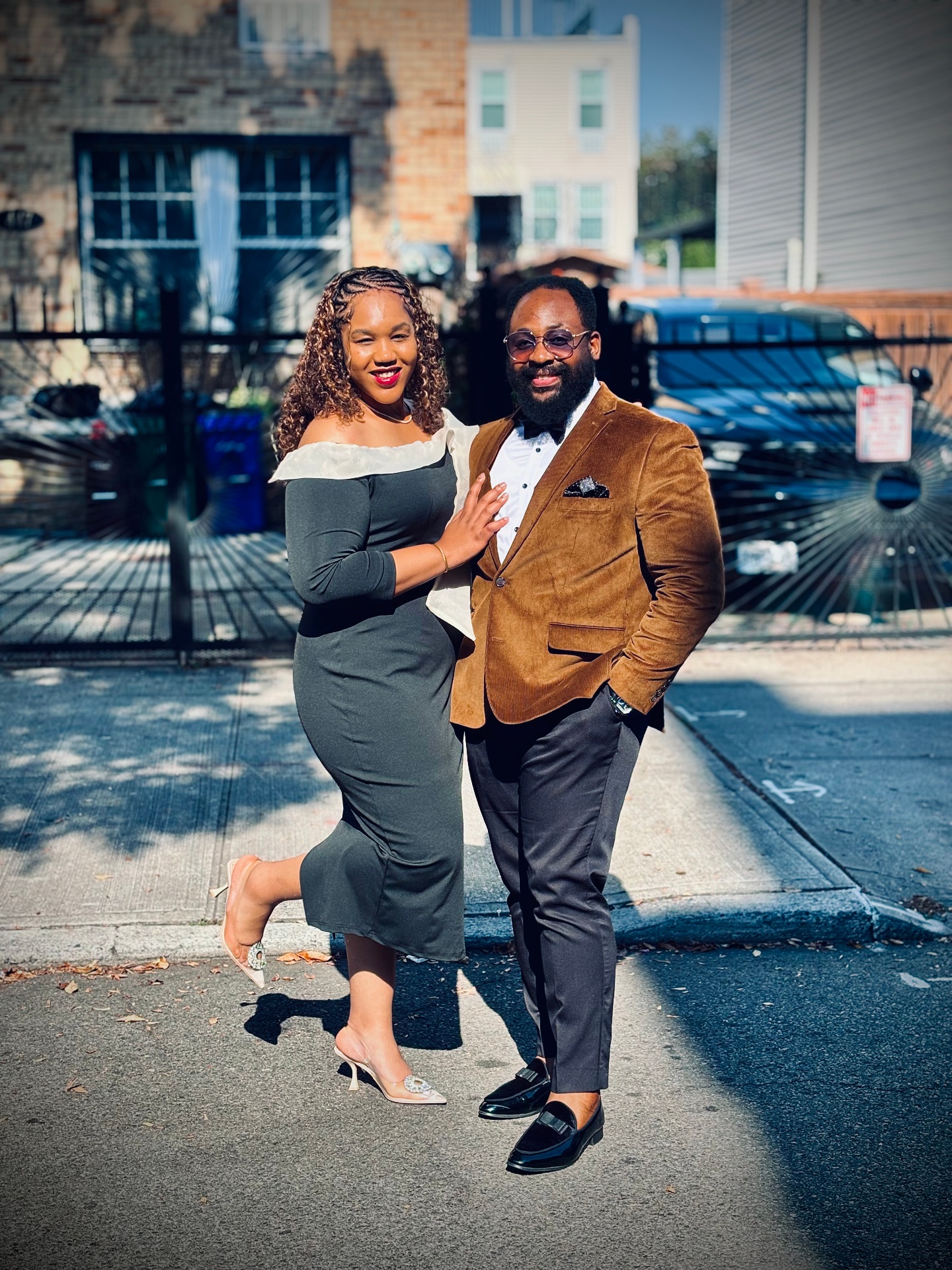 Tracey and Kevin posing on the street
